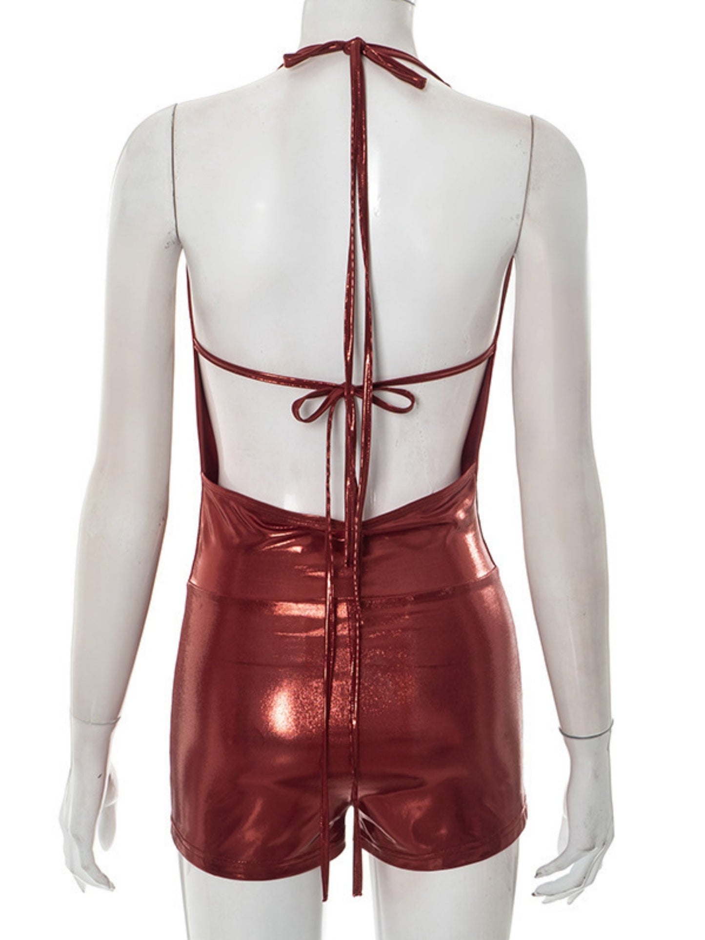 Metallic Gloss Deep V-neck Halter Neck Strap Jumpsuits