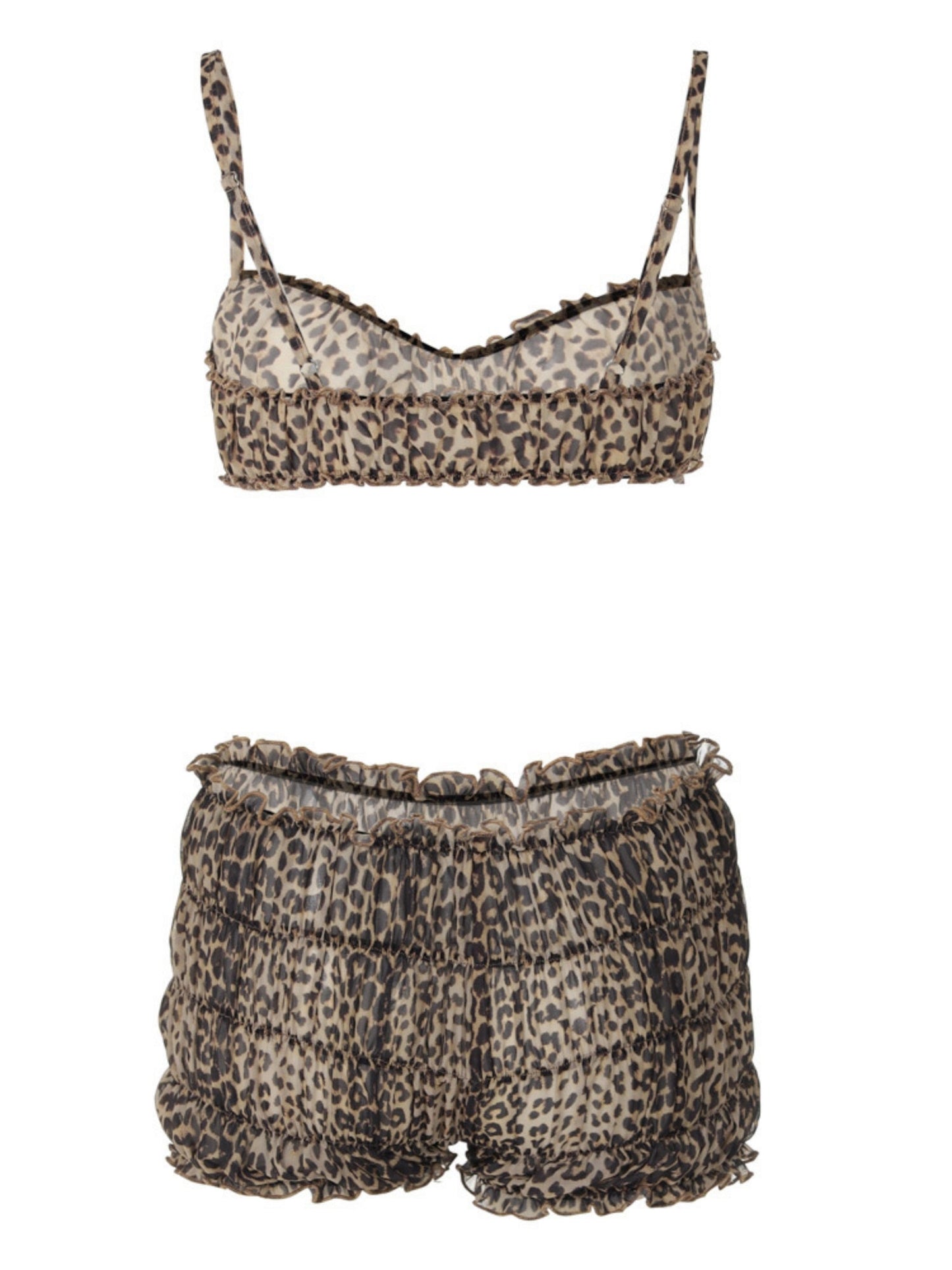 Leopard Print Lace Navel-style Tank Top Cake Shorts 2-piece Sets
