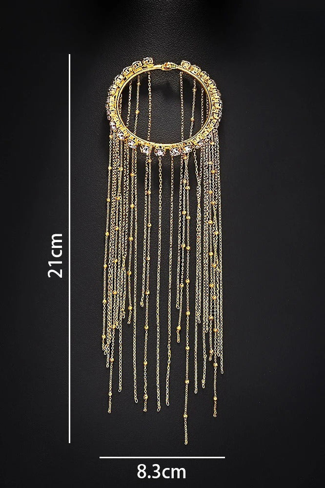 Full Rhinestone Copper Bead Tassel Bracelet