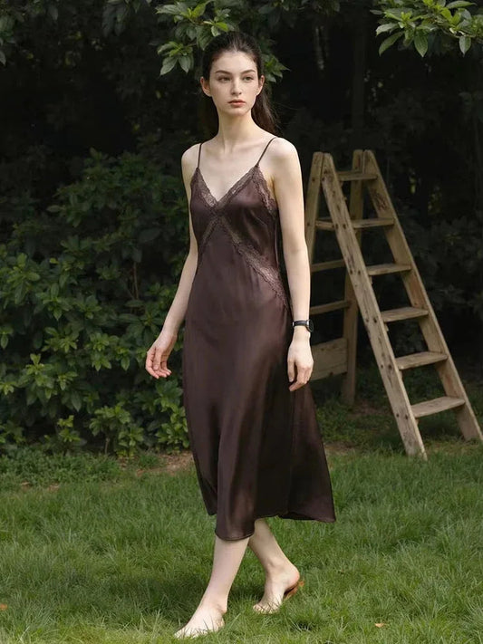 Women’s lace satin midi suspender beach dress