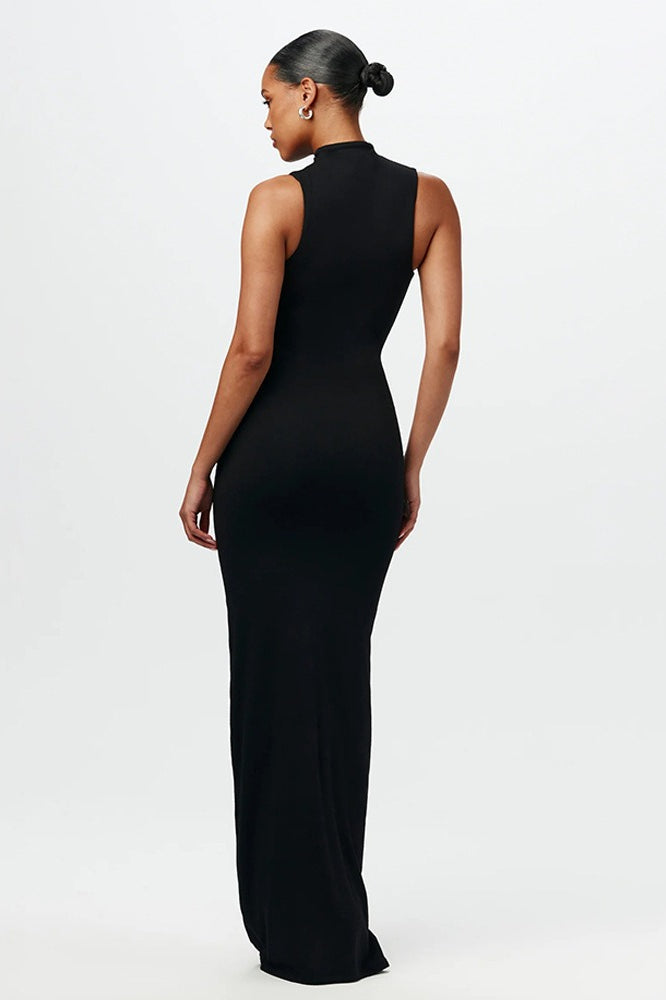 Chic Solid Crew Neck Sleeveless Tie Bodycon Dress