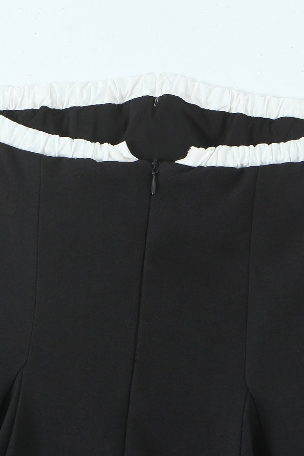 Contrast Trim Strapless Bow Detail Tiered Skater Mini Dress