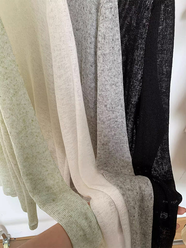 Plain Crewneck Casual Thin Long Sleeve Knits