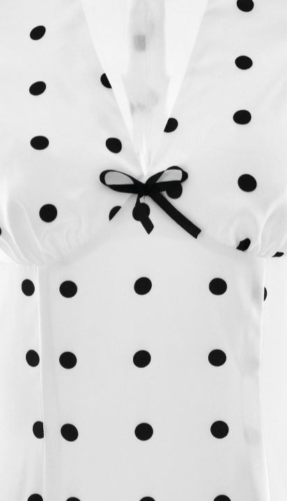 Polka Dot Puff Sleeve Deep V-Neck Bodycon Maxi Dress