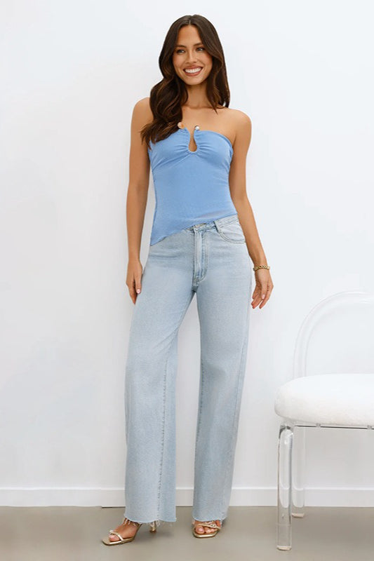 Asymmetric Hem Corset Mesh U Neck Crop Top