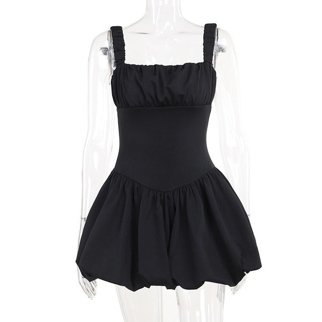 TARUXY Satin Suspender Mini Dress For Women Ball Gown Splice Sexy Sleeveless Ruched Solid Summer New Princess Party Dress Female