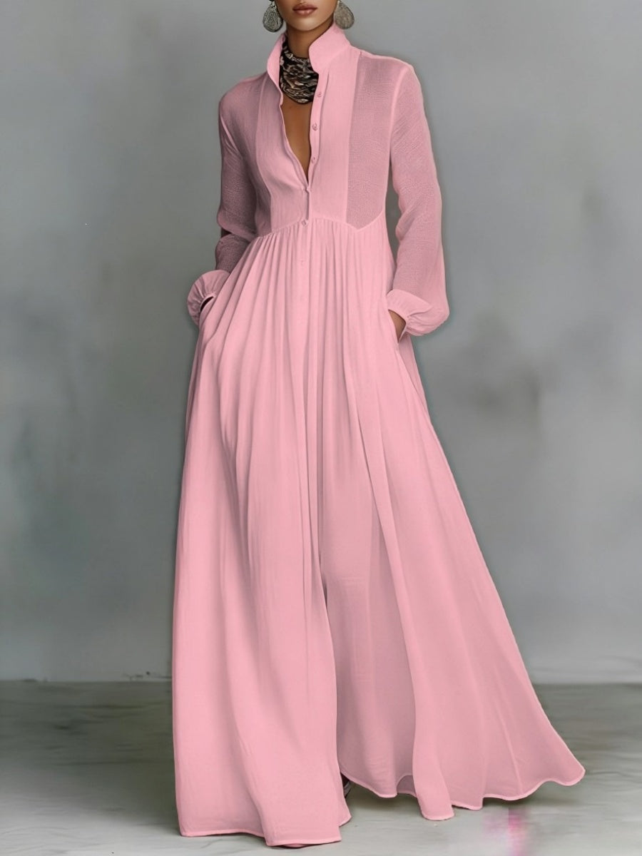 Long Sleeve Shirts Lapel Elegant Loose-fit Maxi Dresses
