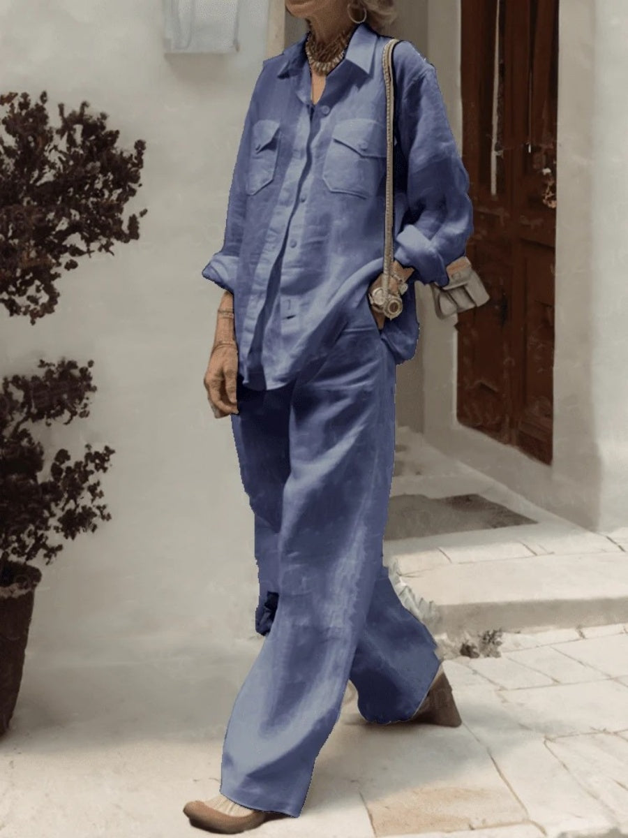 Long-sleeved Shirt And Loose-fitting Pants Two-piece Set