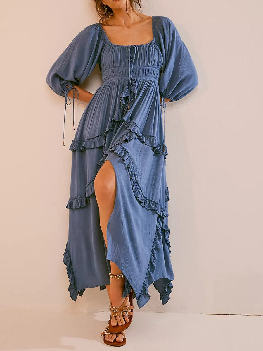 Deep V-neck Lace Openwork Beach Maxi Dresses