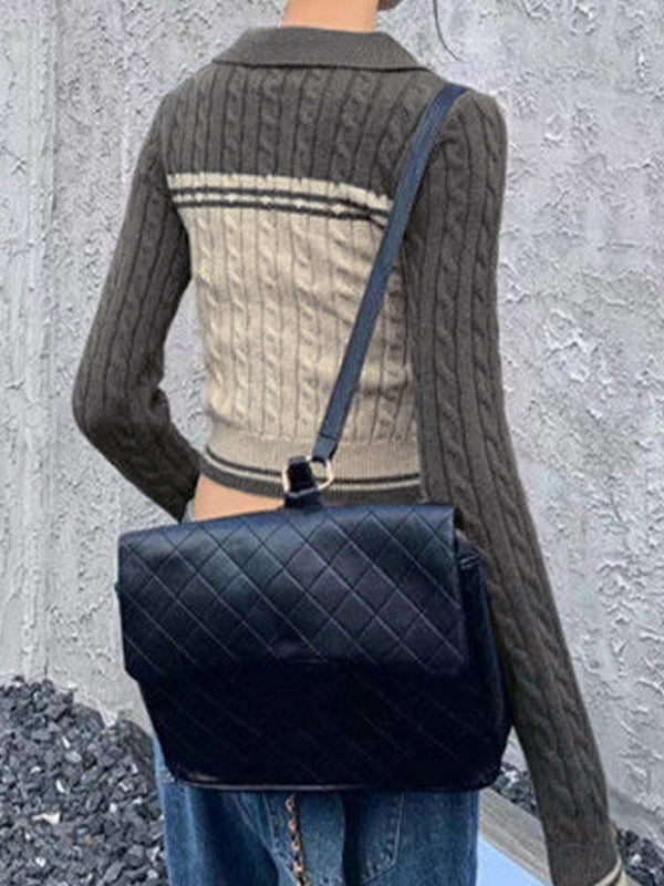 Twist Design Flocking Embroidery Contrast Color Cardigan