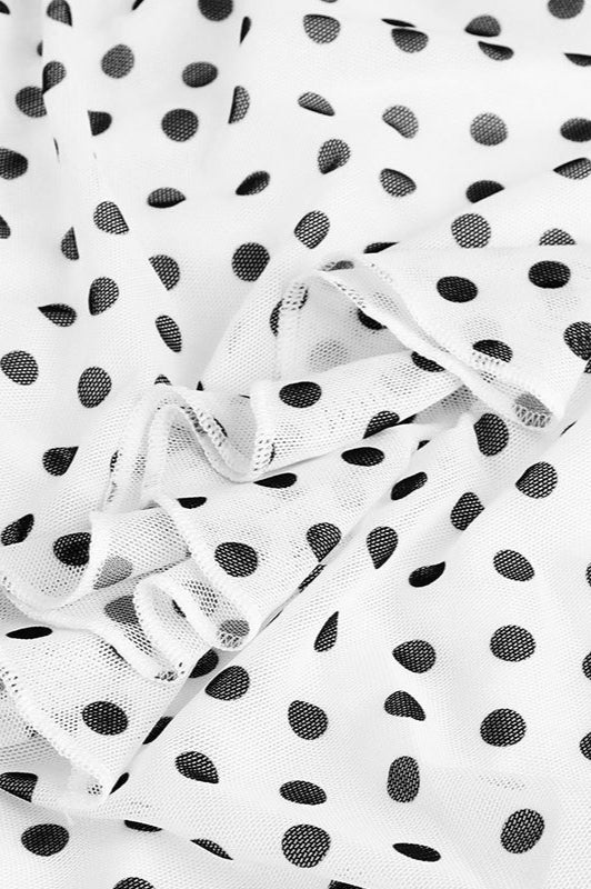 Polka Dot Print Halter Sweetheart Ruched Cascading Ruffle Bodycon Midi Dress