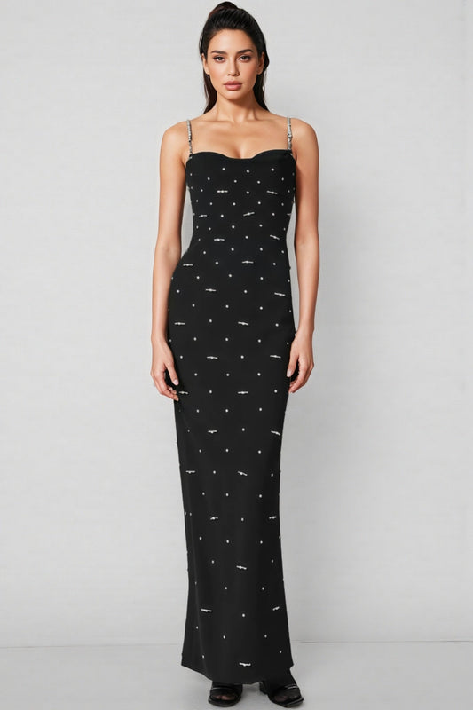 Tavib Beaded Backless Strapless Maxi Dress