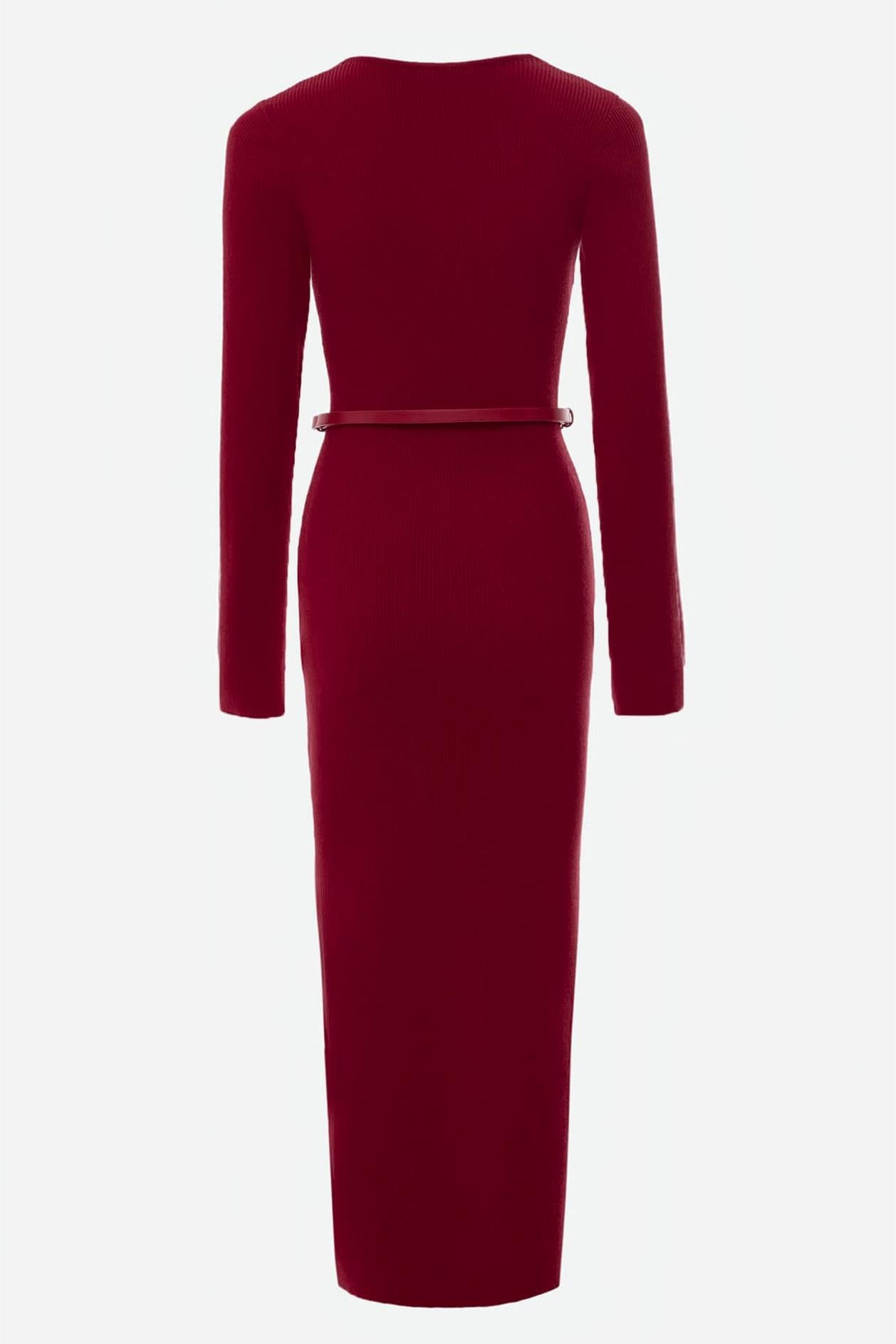Knit Cable V-neck Solid Mermaid Midi Dress