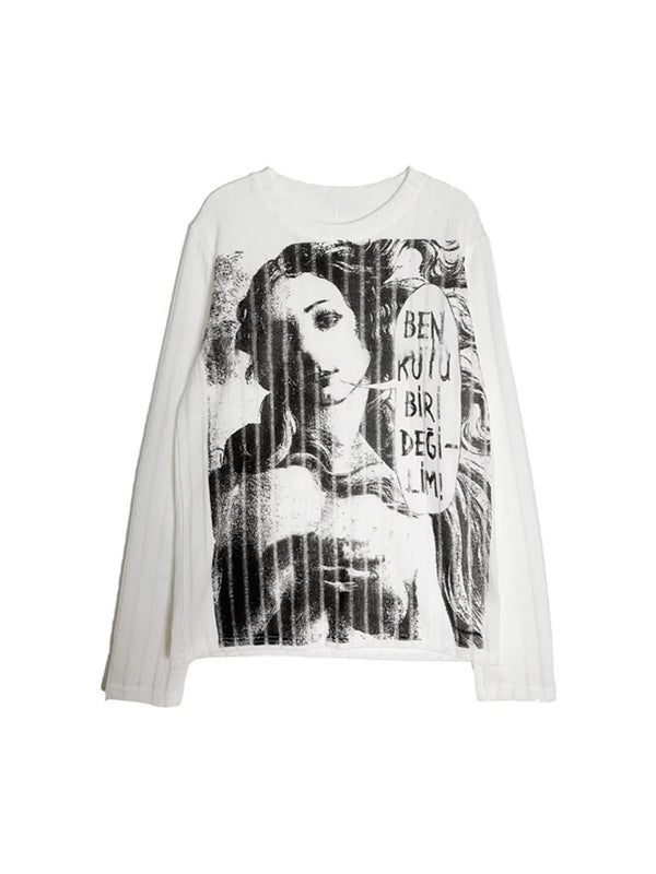 Cutout Portrait Graffiti Print Long Sleeve Knit