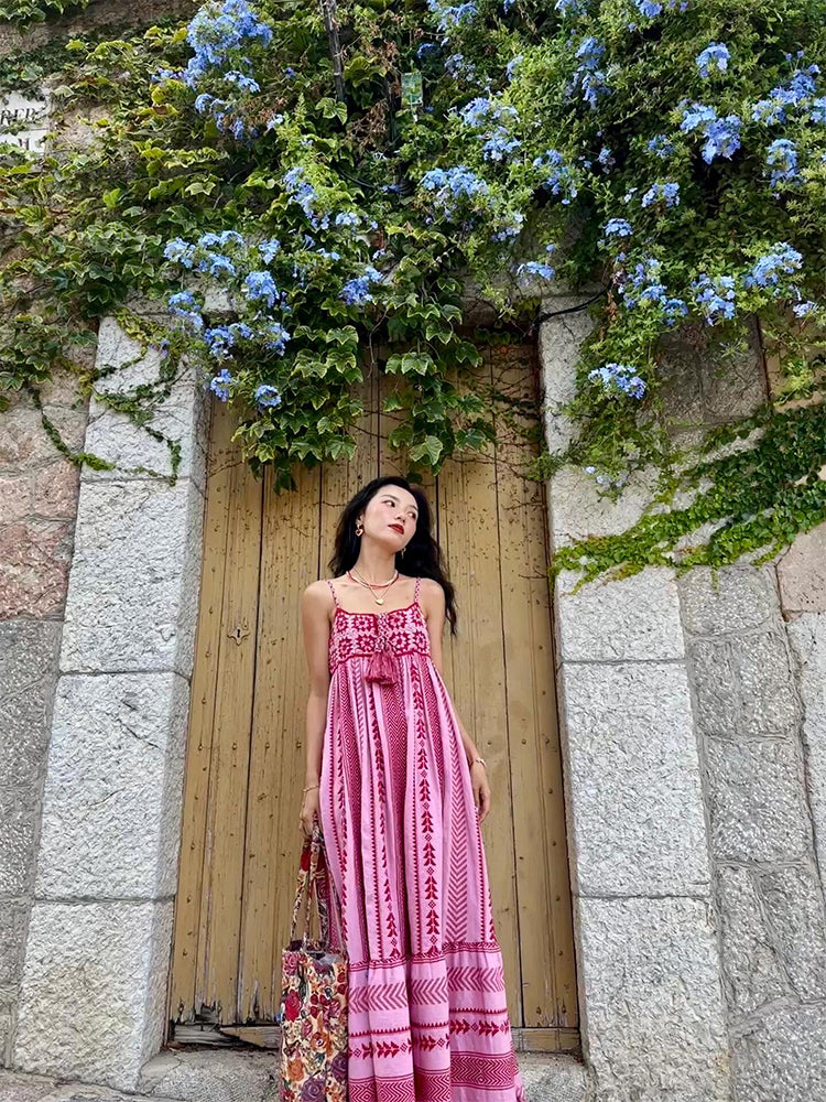 Ethnic Embroidered Maxi Dress – Boho Summer Holiday Outfit