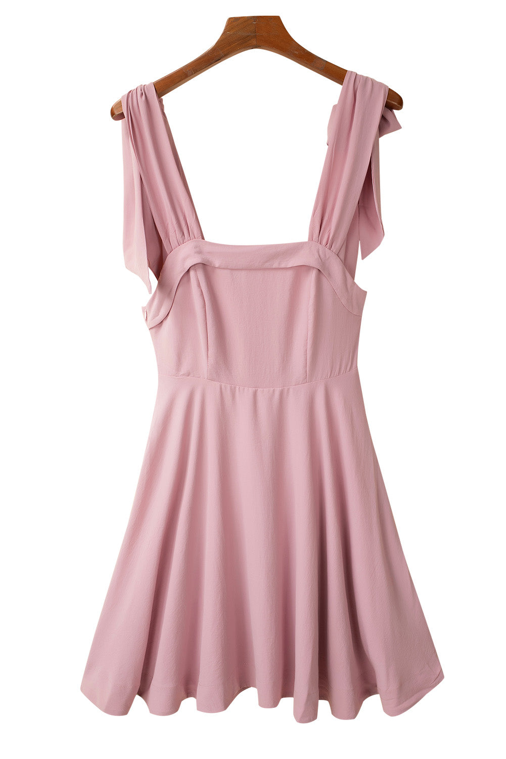 Pink Knotted Strap Square Neck High Waist Mini Dress