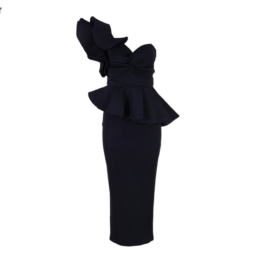 Party Formal Cocktail Evening off-Shoulder Ruffled Backless Dinner Dress