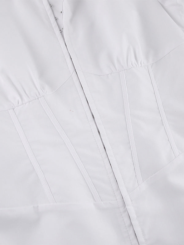 Shirt Dresses White Turndown Collar Pleated Long Sleeves Polyester Irregular Dresses Mini Dresses