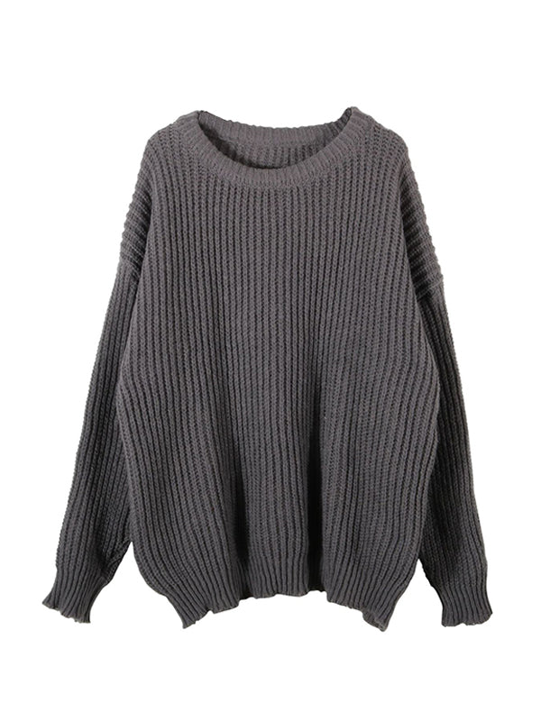 Solid Crew Neck Knit Sweater