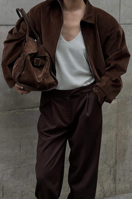 Vintage Brown Corduroy Zip Coat