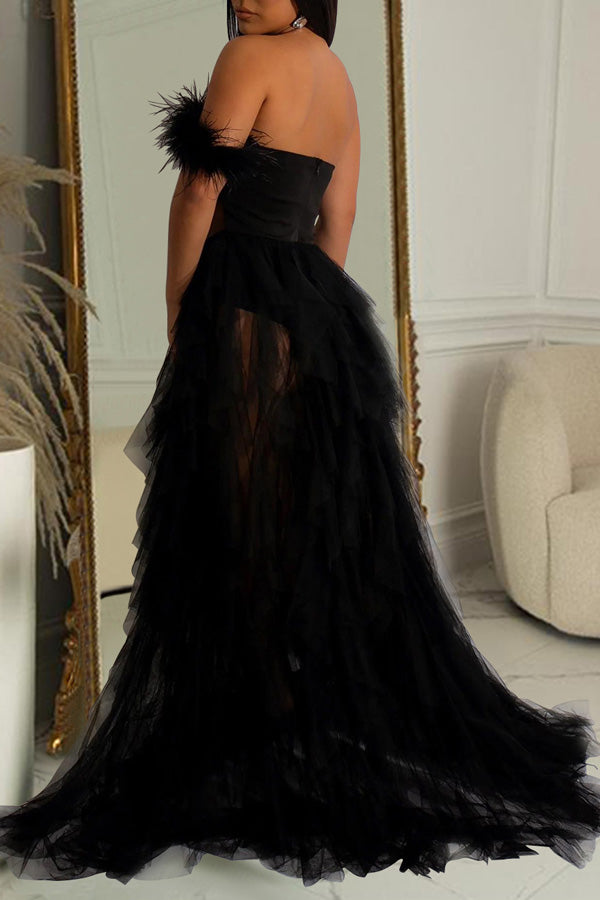Elegant Solid Color Sleeveless Wrap Mesh Maxi Dress