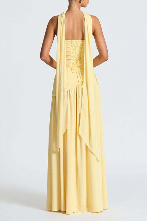 Strapless Back Lace-up High Slit Splice Maxi Dress