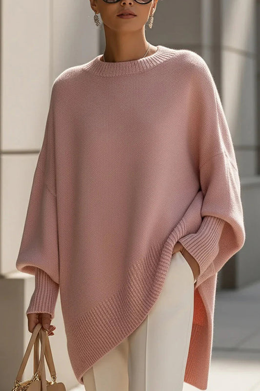 Solid Color Round Neck Long-sleeved Casual Loose Knit Sweater