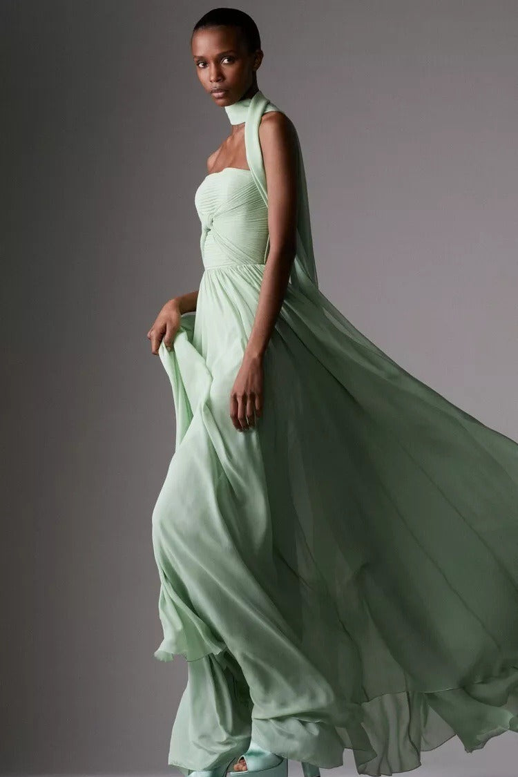 | Strapless Ruched Maxi Dress