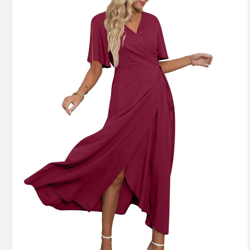 Solid Color V-Neck Slit Maxi Dress for Effortless Style