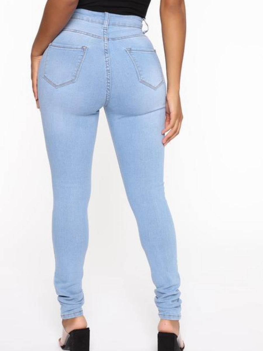 High-waisted Straight Leg Distressed Skinny Jeans