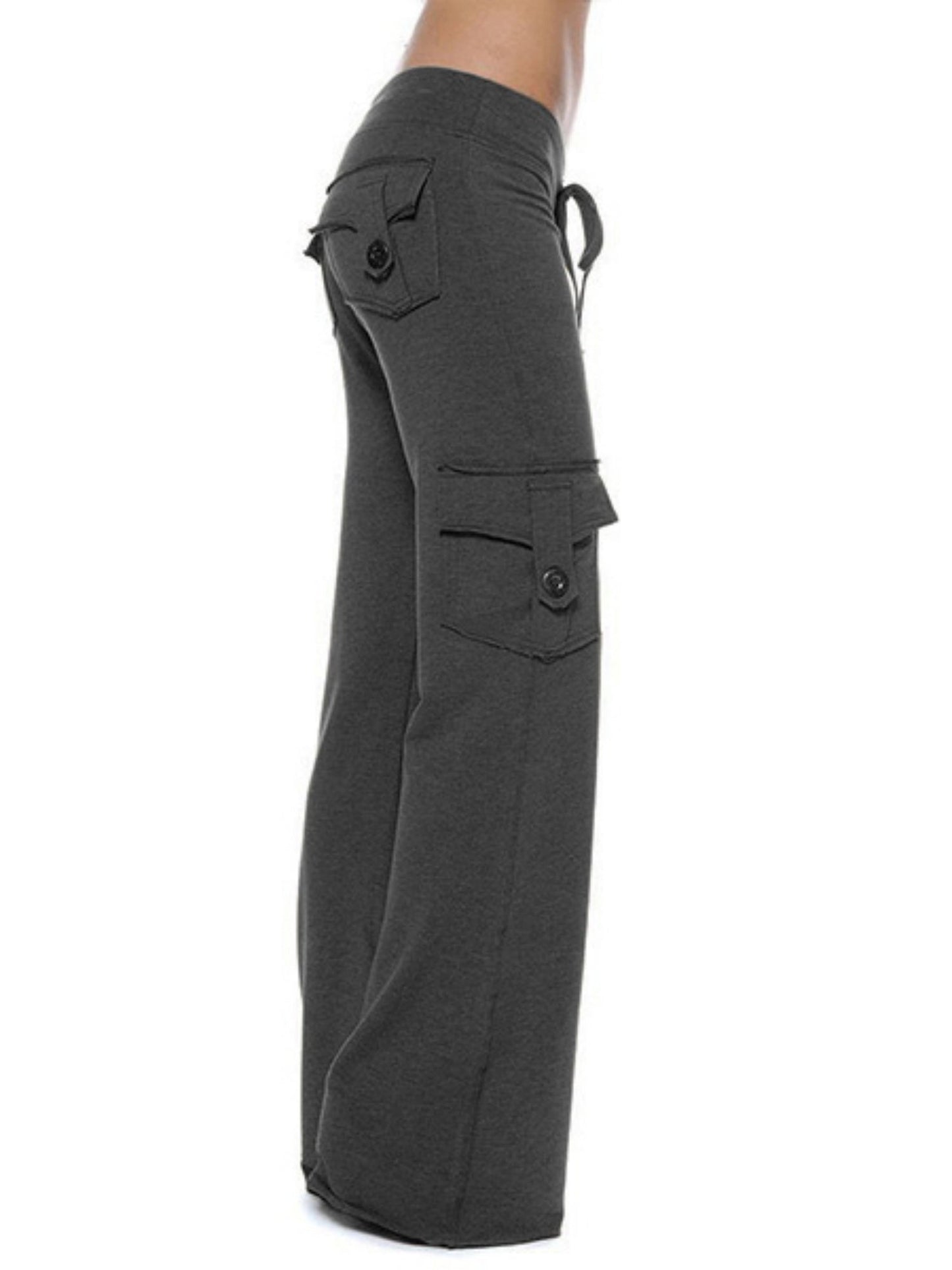 Elastic Waist Buttons Pocket Yoga Pants