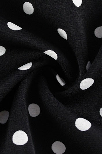 Polka Dot Puff Sleeve Contrast Collar Brooch Tie Bodycon Midi Dress
