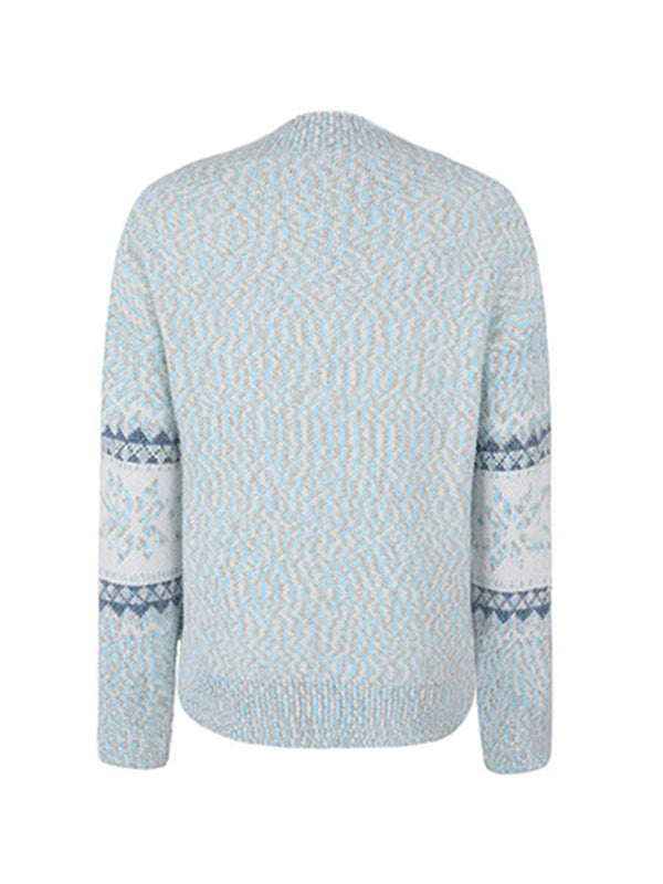 Snowflake Jacquard Mock Neck Sweater