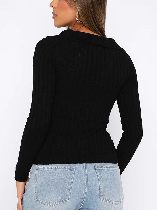 Solid Lapel Neck Knit Cardigan