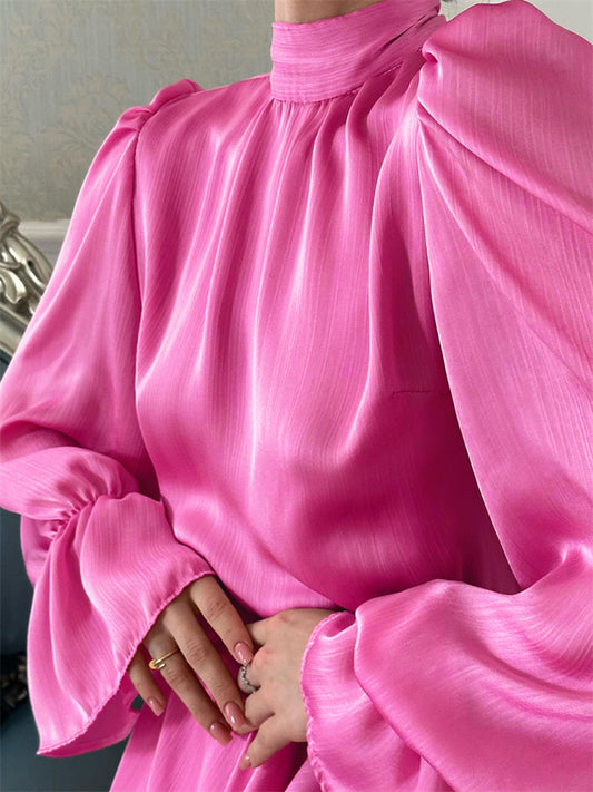 Tossy Ruffled Lace-Up Slim Mini Dress Women Long Sleeve Elegant Patchwork Casual Solid Dress