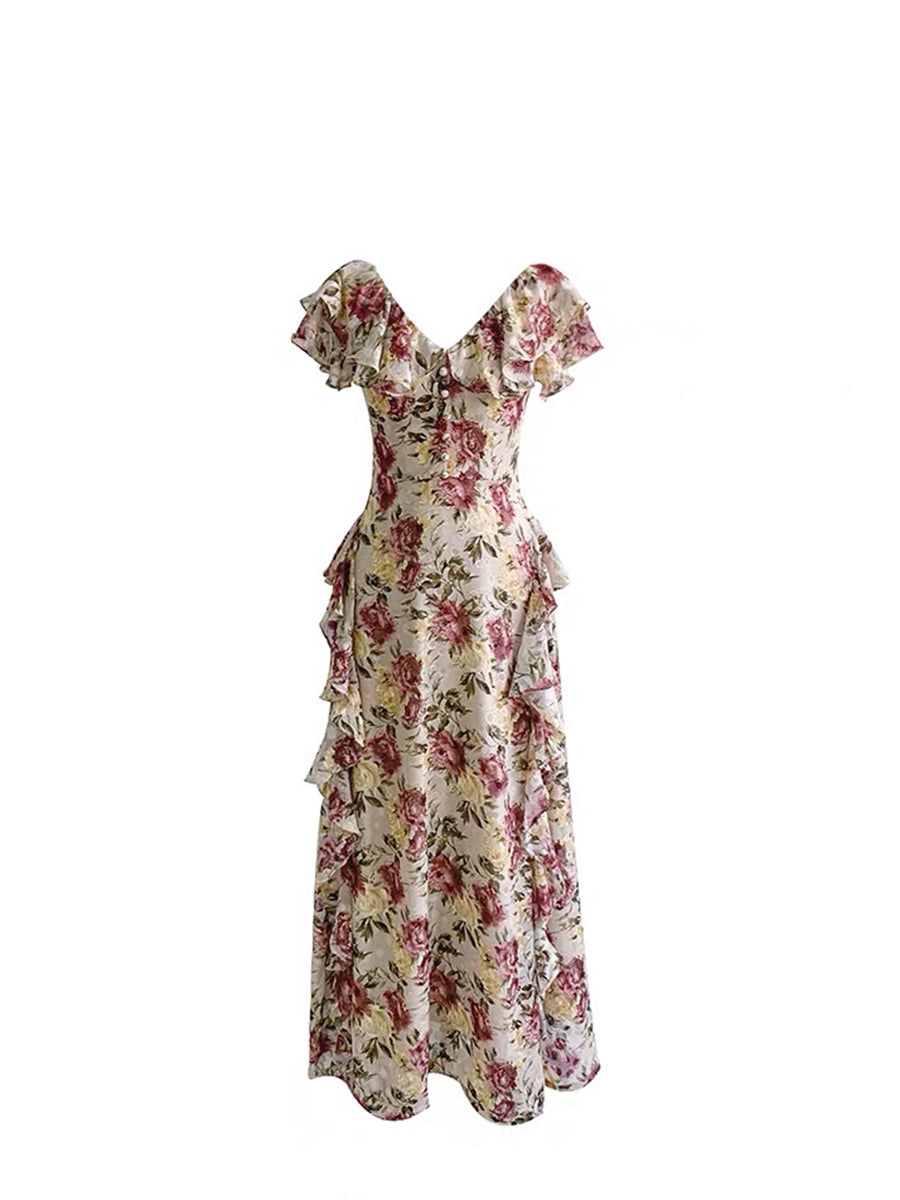 French Court-Style Plus Size Maxi Dress – Ruffled Off-Shoulder Chiffon Dream gunne sax vintage dress