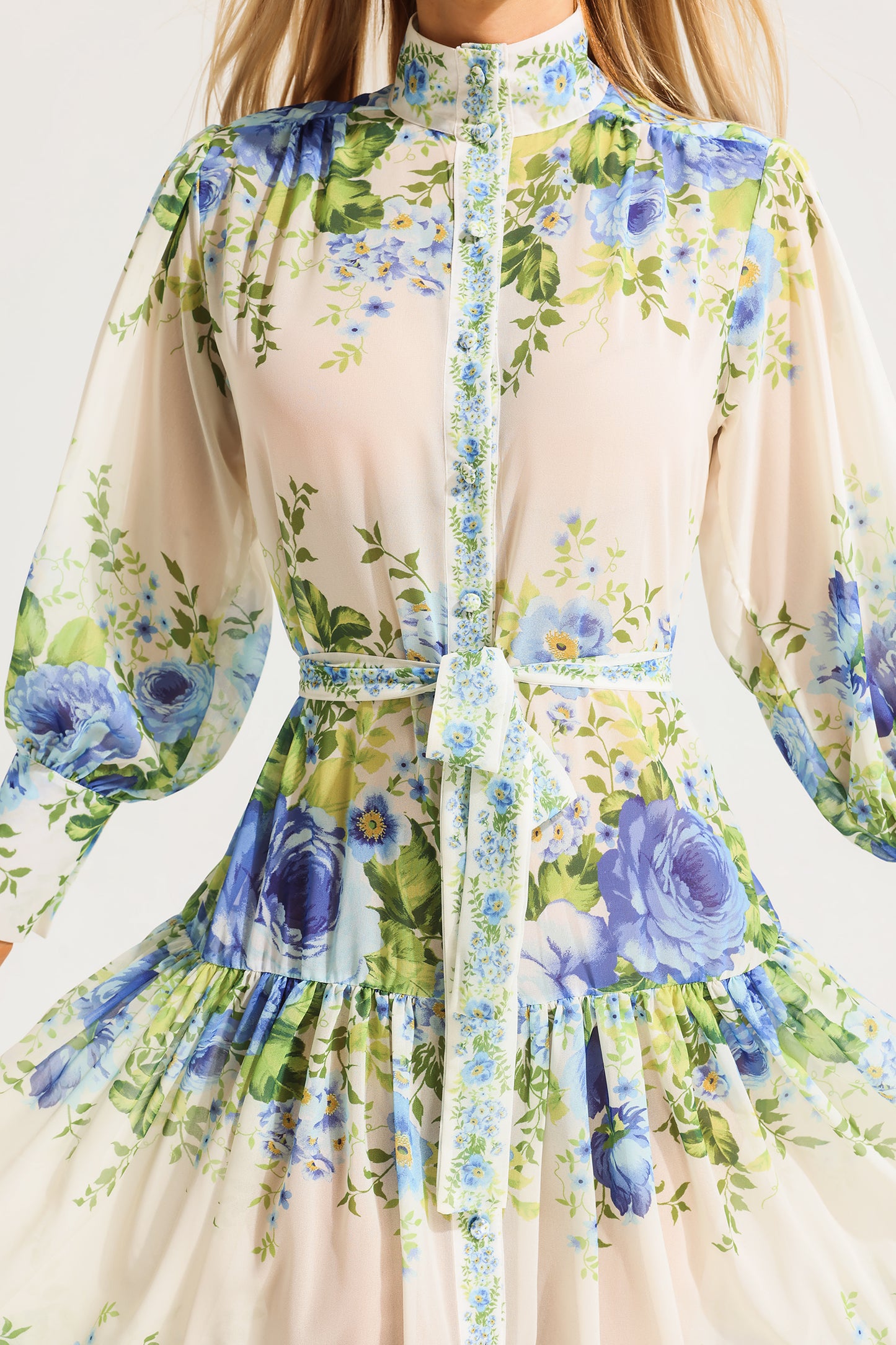 Floral High Neck Long Sleeve Maxi Dress