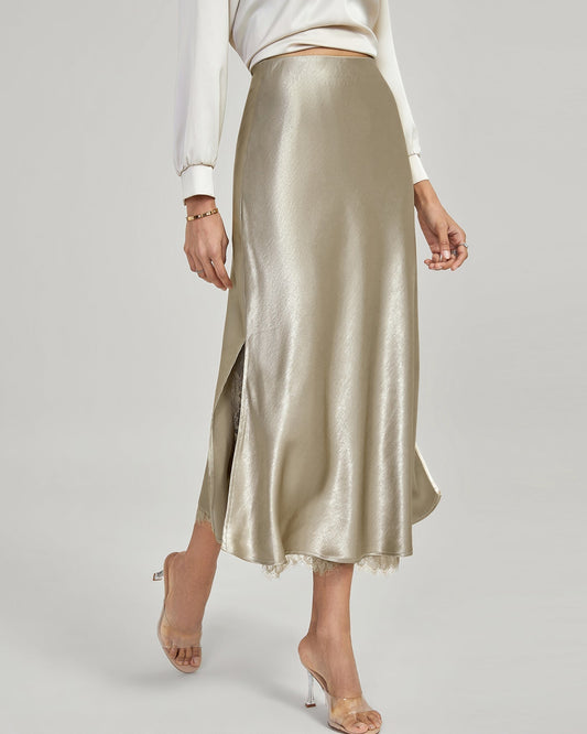 Women's Long Silk Skirt – Flattering A-Line Flow with Elastic Waist