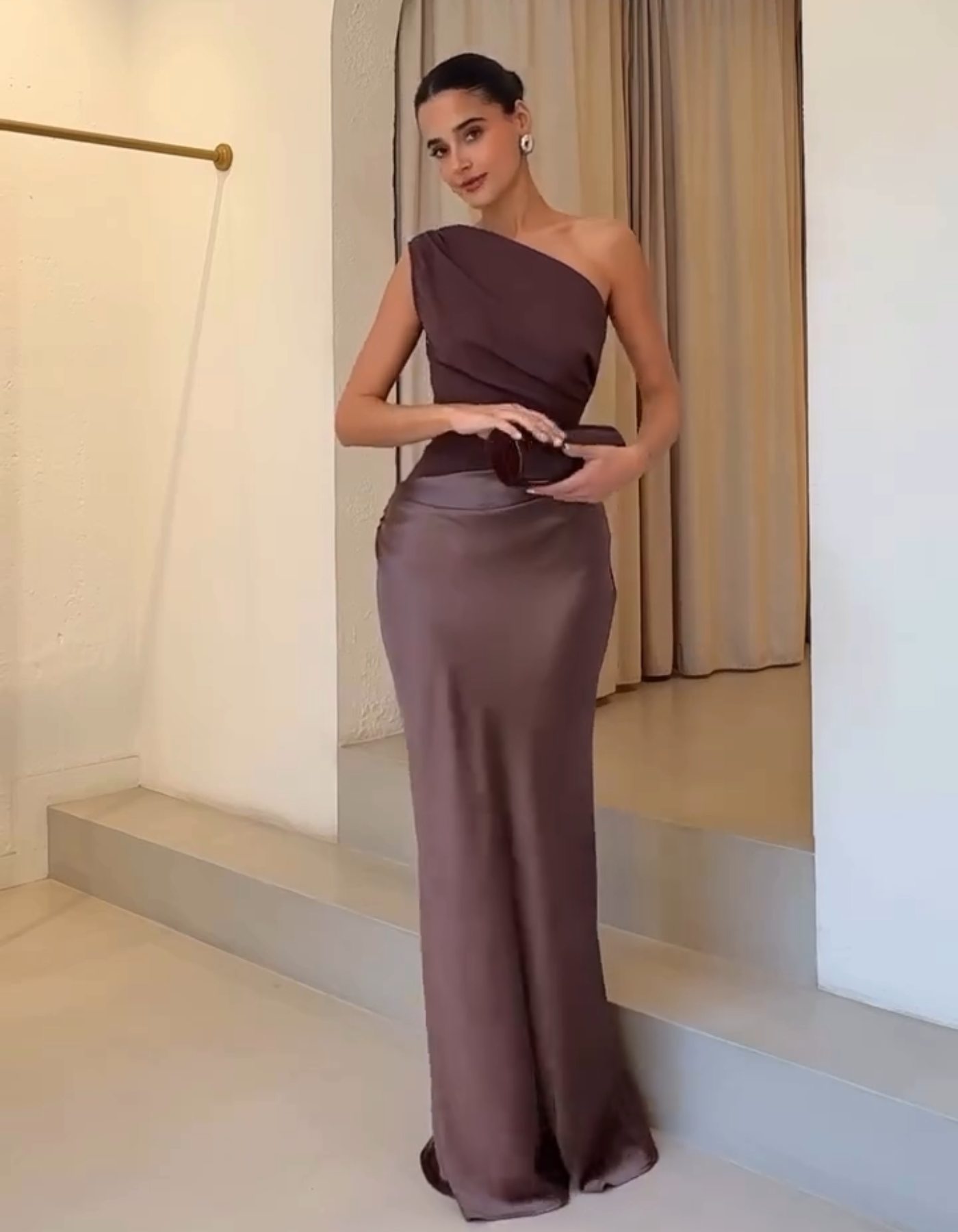 | Sculpted Drape Satin Evening Gown