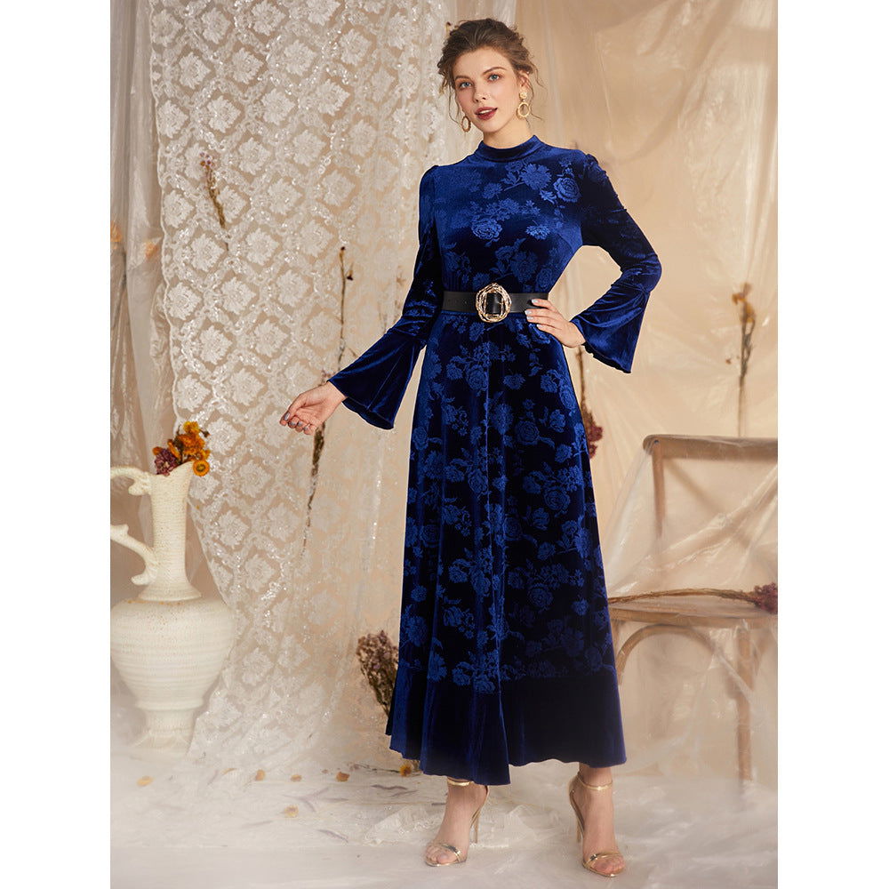 Elegant Fluffy Pattern Lace Long Sleeved Dress
