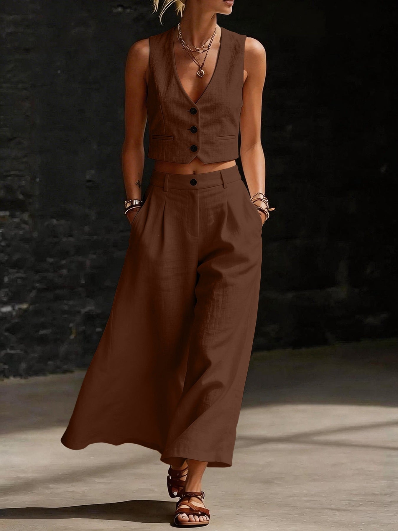 Loose-fitting Casual Suit With Pockets