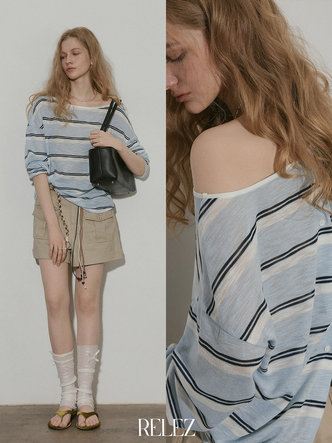 Long-sleeved, Flat-patterned, Slightly Sheer Striped Cover-up