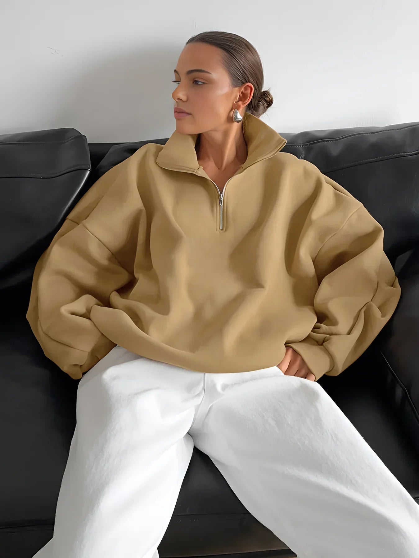 Maison Lapel Zipper Pullover Sweatshirt | Relaxed Fit | Autumn Winter
