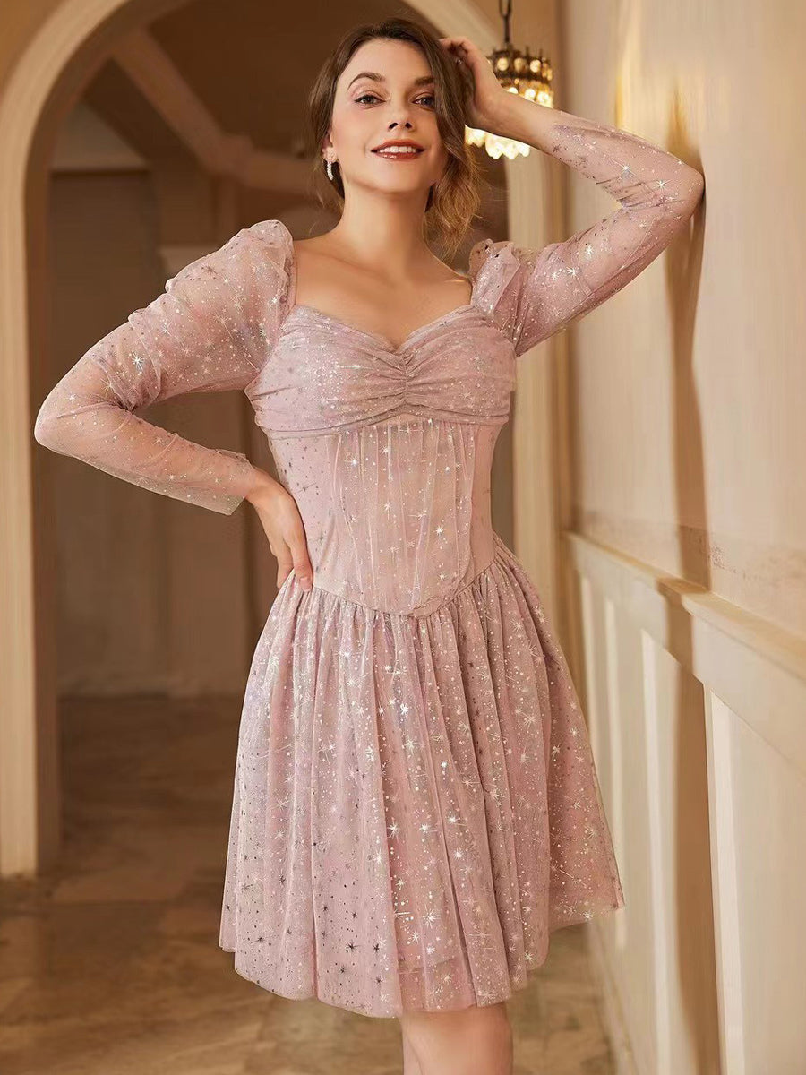 Blush Pink Peplum Dress Sweetheart Neck Pinch Day Birthday Party Mini Dresses