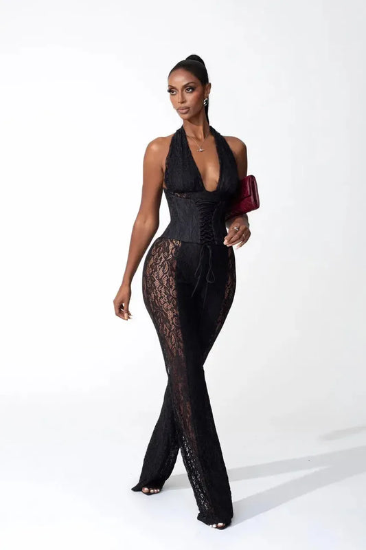 | Halter Neckline Lace Jumpsuit