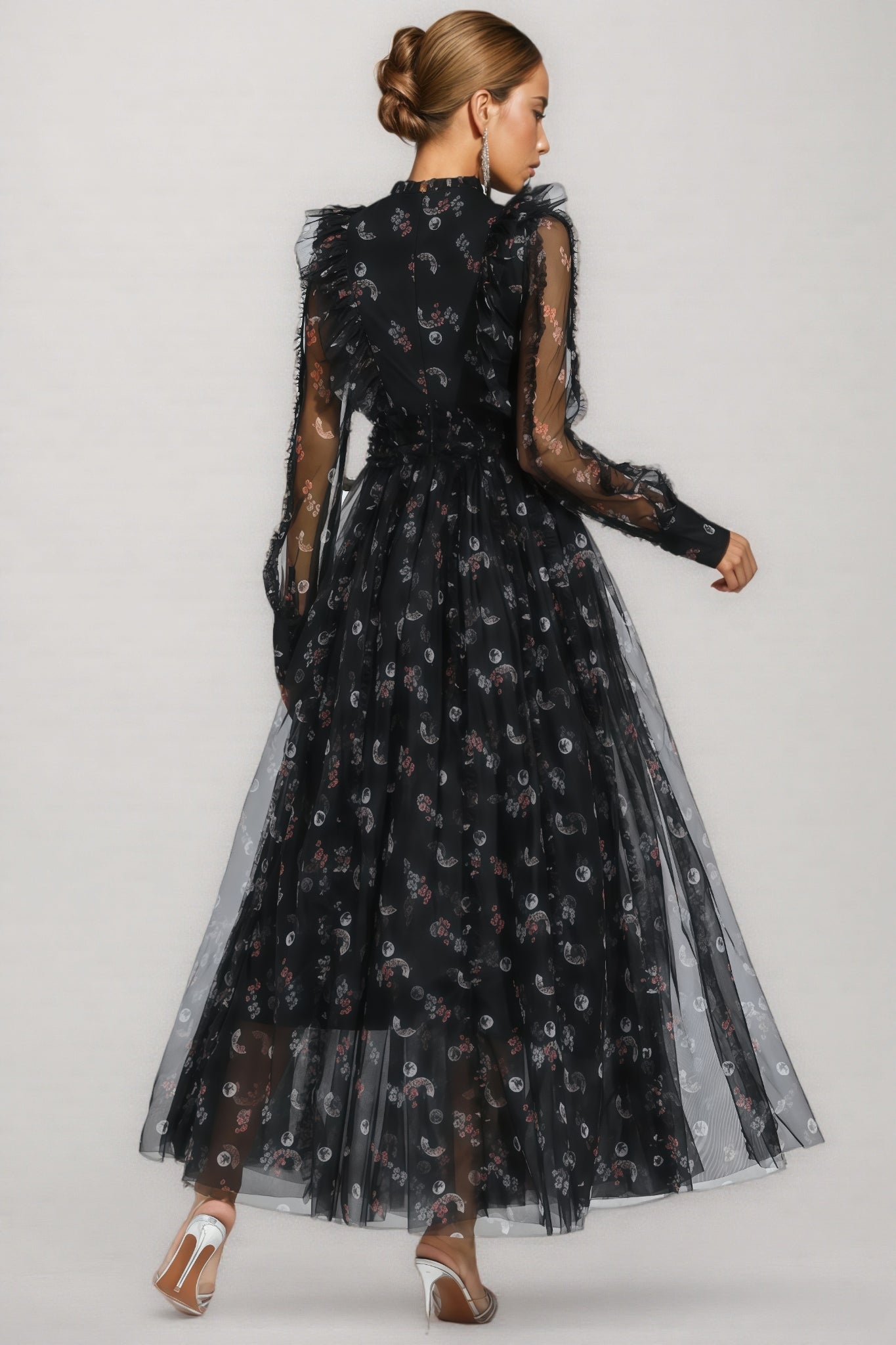 Cadence Black Floral Long Sleeve Maxi Dress