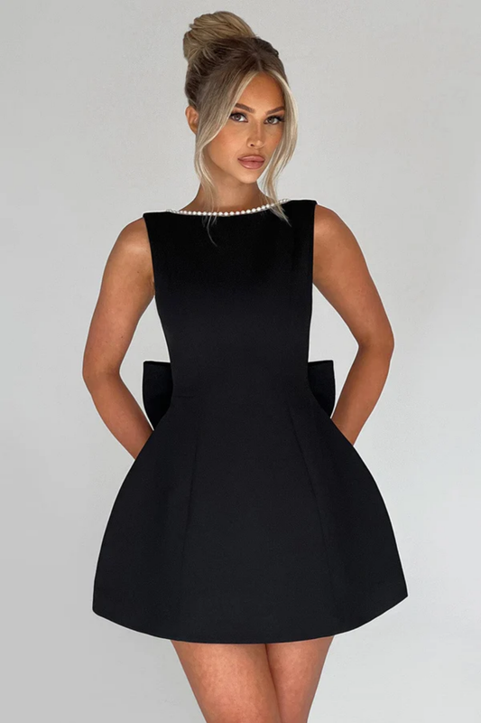| Pearl Bow Detail Mini Dress
