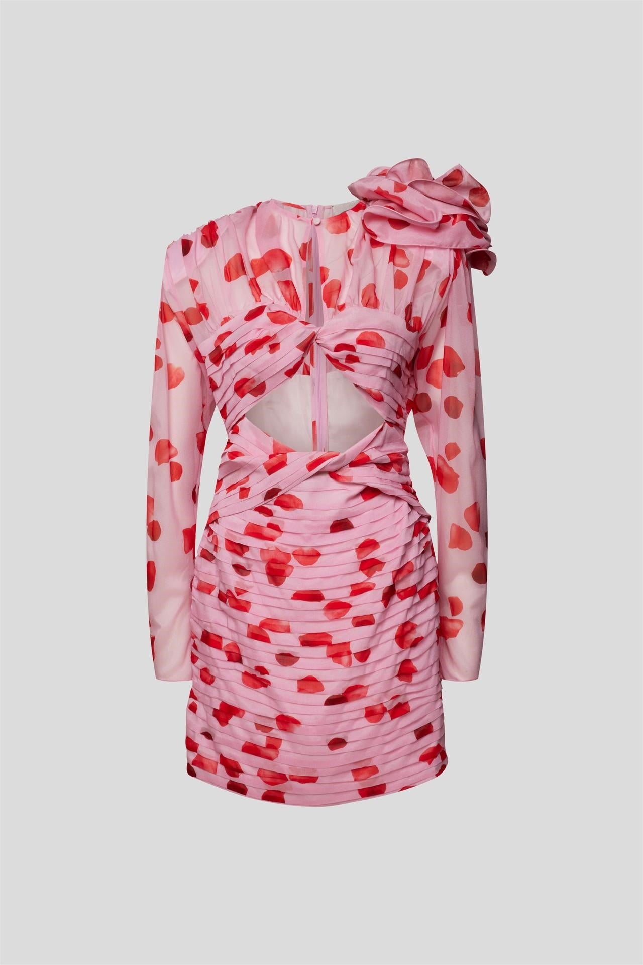 3D Floral Pleat Cut-Out Mini Dress