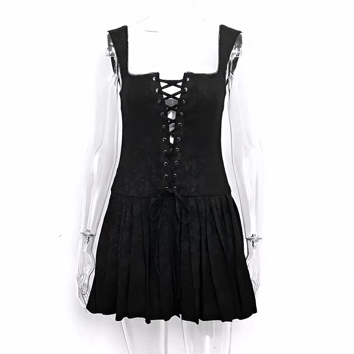 Summer Dress Mini Dresses Black Straps Neck Lace Up Polyester Beach Dress