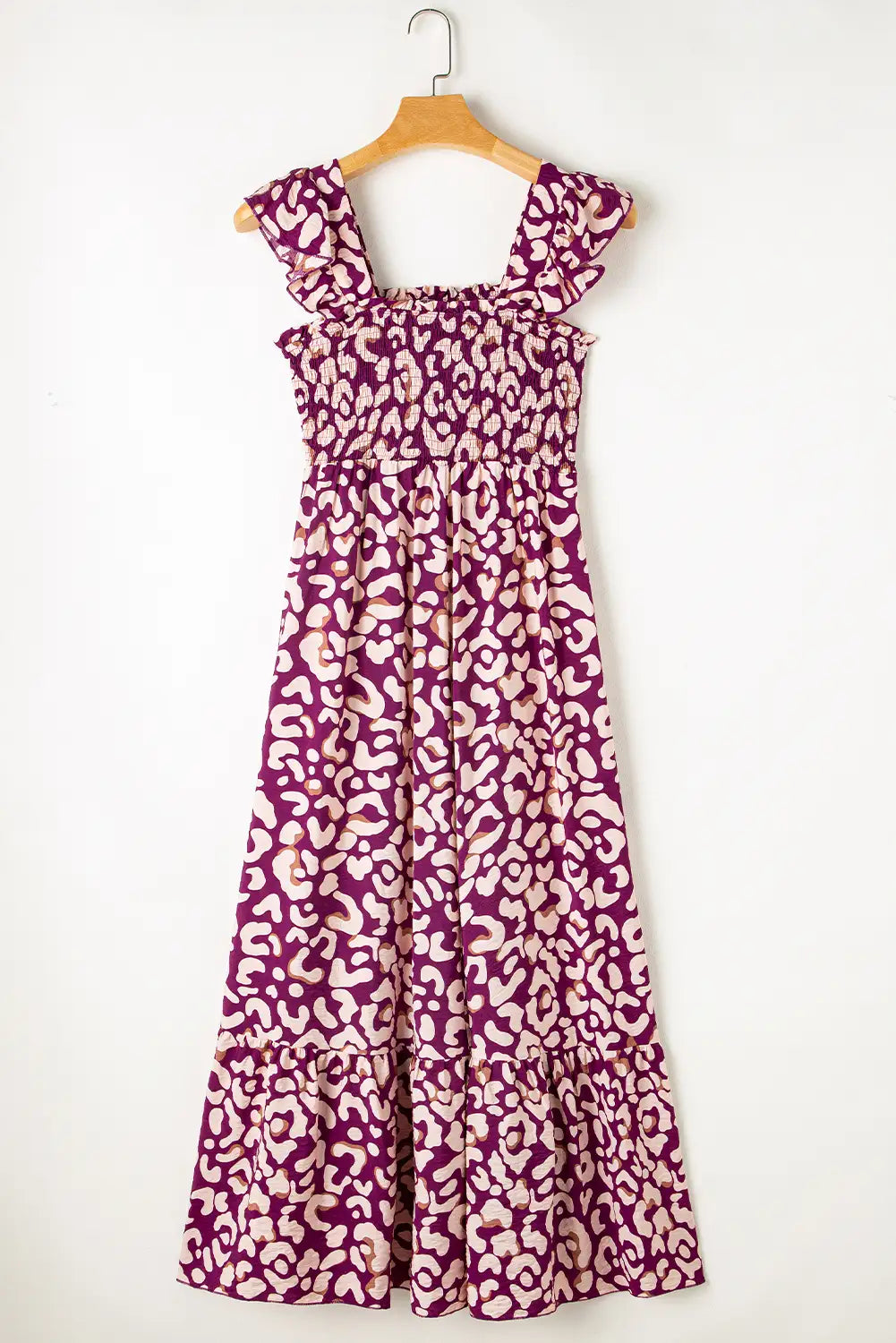 rose leopard ruffle straps maxi dress